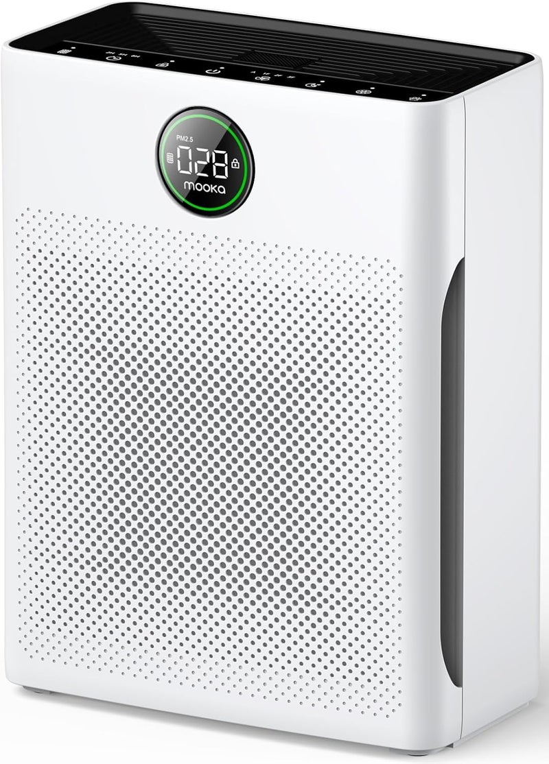 Mooka Air Purifiers for Home Large Room up to 2200sq.ft, Air purifier for Home Pets with Washable Filter, PM 2.5 Display Air Quality Sensor Air Cleaner for Bedroom, Dorm room, Pets, Office PR1 (White) - Image 1